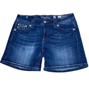 Miss Me Mid-Rise Easy Shorts Size 30x5• Stretch Denim • Bling Pockets/EUC